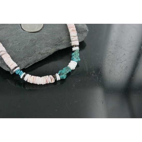 Handmade Certified Authentic Navajo .925 Sterling Silver Spiny Oyster, Turquoise and Graduated Heishi Native American Necklace 390688314868