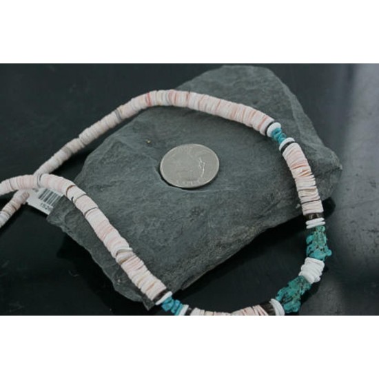Handmade Certified Authentic Navajo .925 Sterling Silver Spiny Oyster, Turquoise and Graduated Heishi Native American Necklace 390688314868