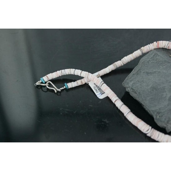 Handmade Certified Authentic Navajo .925 Sterling Silver Spiny Oyster, Turquoise and Graduated Heishi Native American Necklace 390688314868