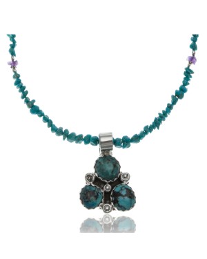 Handmade Certified Authentic Navajo .925 Sterling Silver Turquoise and Amethyst Native American Necklace 390688237998