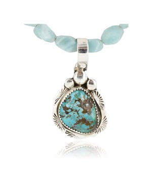 Handmade Certified Authentic Navajo .925 Sterling Silver Turquoise and Blue Quartz Native American Necklace & Pendant 390784030127