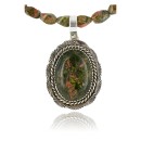 Handmade Certified Authentic Navajo .925 Sterling Silver Turquoise and Green Jasper Native American Necklace & Pendant 371008938291