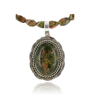 Handmade Certified Authentic Navajo .925 Sterling Silver Turquoise and Green Jasper Native American Necklace & Pendant 371008938291