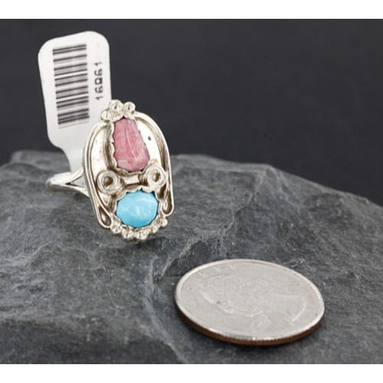 Handmade Certified Authentic Navajo .925 Sterling Silver Turquoise and Jasper Native American Ring  370983640288