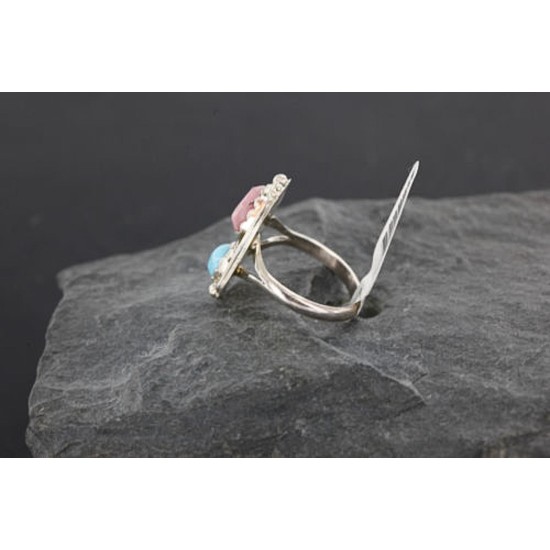 Handmade Certified Authentic Navajo .925 Sterling Silver Turquoise and Jasper Native American Ring  370983640288