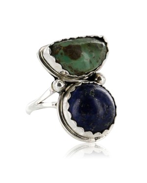 Handmade Certified Authentic Navajo .925 Sterling Silver Turquoise and LAPIS Native American Ring  371060926853