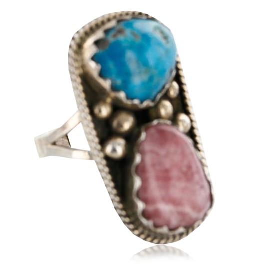 Handmade Certified Authentic Navajo .925 Sterling Silver Turquoise and Native American Pink Charoite Ring 371071744101 Handmade Certified Authentic Navajo .925 Sterling Silver Turquoise and Native American Pink Charoite Ring 371071744101