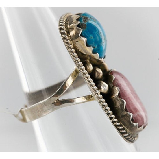Handmade Certified Authentic Navajo .925 Sterling Silver Turquoise and Native American Pink Charoite Ring 371071744101 Handmade Certified Authentic Navajo .925 Sterling Silver Turquoise and Native American Pink Charoite Ring 371071744101
