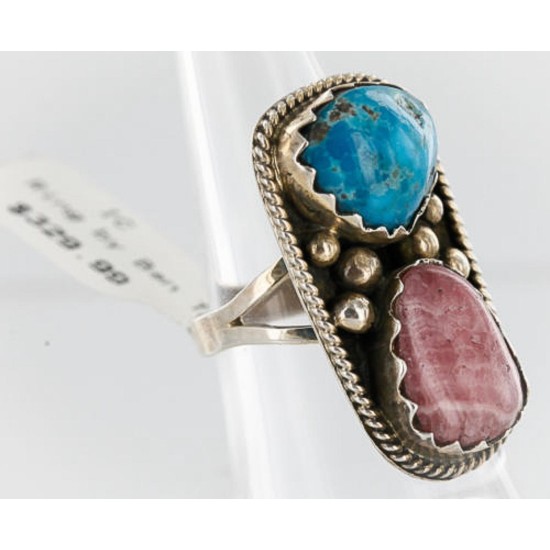 Handmade Certified Authentic Navajo .925 Sterling Silver Turquoise and Native American Pink Charoite Ring 371071744101 Handmade Certified Authentic Navajo .925 Sterling Silver Turquoise and Native American Pink Charoite Ring 371071744101