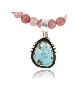 Handmade Certified Authentic Navajo .925 Sterling Silver Turquoise and Pink Quartz Native American Necklace & Pendant 371013273302