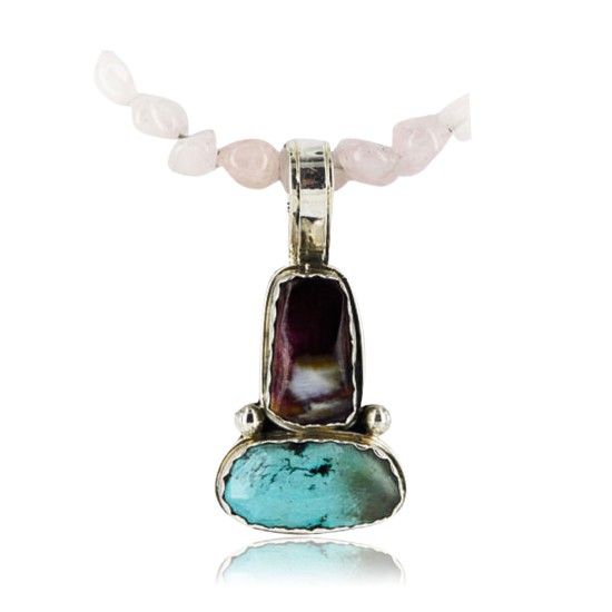 Handmade Certified Authentic Navajo .925 Sterling Silver Turquoise and PURPLE Spiny Oyster Native American Necklace 390851756423
