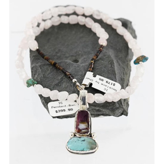 Handmade Certified Authentic Navajo .925 Sterling Silver Turquoise and PURPLE Spiny Oyster Native American Necklace 390851756423