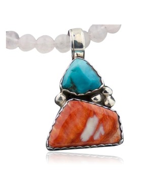 Handmade Certified Authentic Navajo .925 Sterling Silver Turquoise and Spiny Oyster Native American Necklace 370801534296