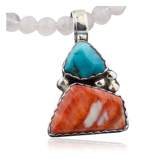 Handmade Certified Authentic Navajo .925 Sterling Silver Turquoise and Spiny Oyster Native American Necklace 370801534296