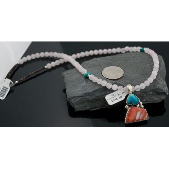 Handmade Certified Authentic Navajo .925 Sterling Silver Turquoise and Spiny Oyster Native American Necklace 370801534296
