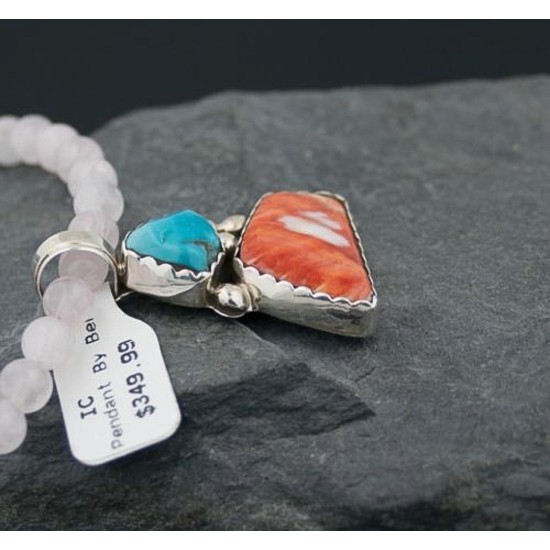 Handmade Certified Authentic Navajo .925 Sterling Silver Turquoise and Spiny Oyster Native American Necklace 370801534296