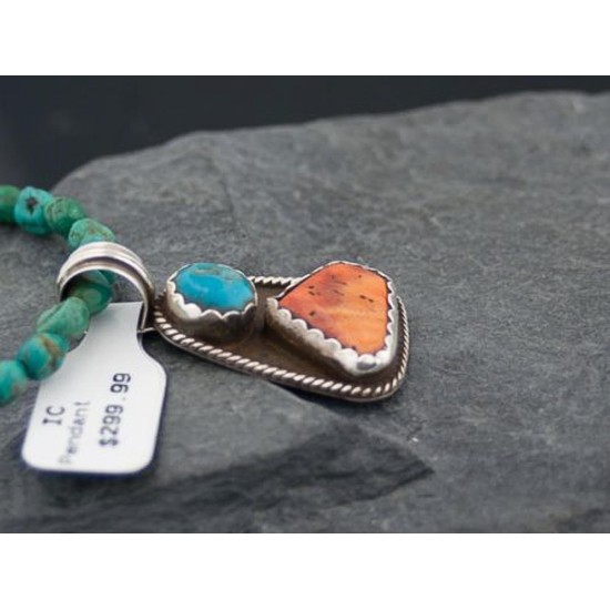 Handmade Certified Authentic Navajo .925 Sterling Silver Turquoise and Spiny Oyster Native American Necklace 390593289491