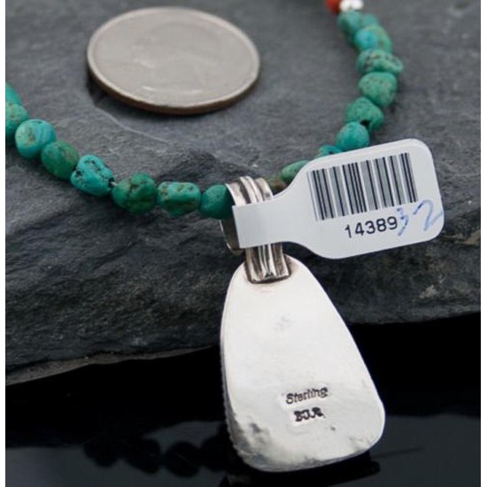 Handmade Certified Authentic Navajo .925 Sterling Silver Turquoise and Spiny Oyster Native American Necklace 390593289491