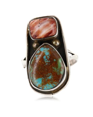 Handmade Certified Authentic Navajo .925 Sterling Silver Turquoise and Spiny Oyster Native American Ring  371010564338