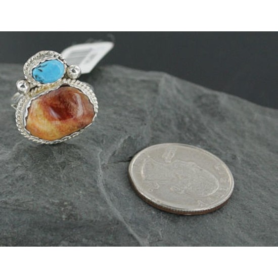 Handmade Certified Authentic Navajo .925 Sterling Silver Turquoise and Spiny Oyster Native American Ring  390714242990