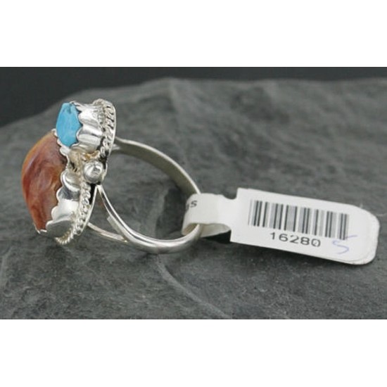 Handmade Certified Authentic Navajo .925 Sterling Silver Turquoise and Spiny Oyster Native American Ring  390714242990