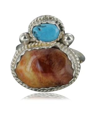Handmade Certified Authentic Navajo .925 Sterling Silver Turquoise and Spiny Oyster Native American Ring  390714242990