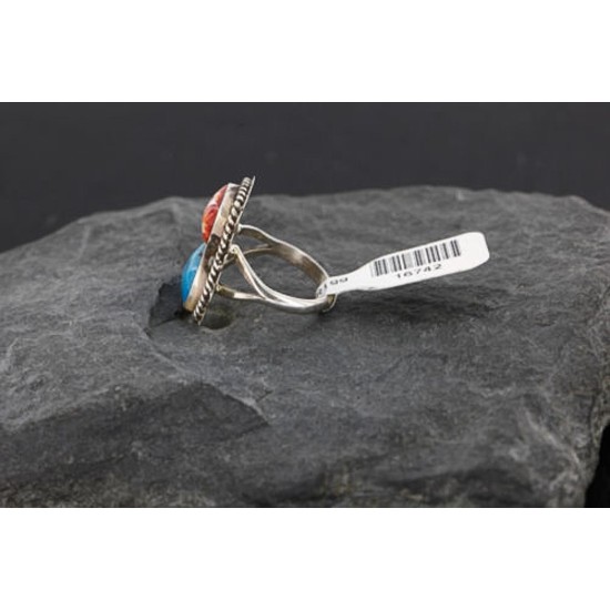 Handmade Certified Authentic Navajo .925 Sterling Silver Turquoise and Spiny Oyster Native American Ring  390743358907