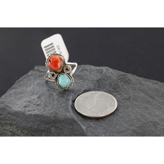 Handmade Certified Authentic Navajo .925 Sterling Silver Turquoise and Spiny Oyster Native American Ring  390743516042