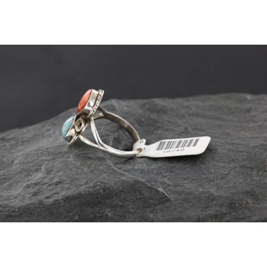 Handmade Certified Authentic Navajo .925 Sterling Silver Turquoise and Spiny Oyster Native American Ring  390743516042