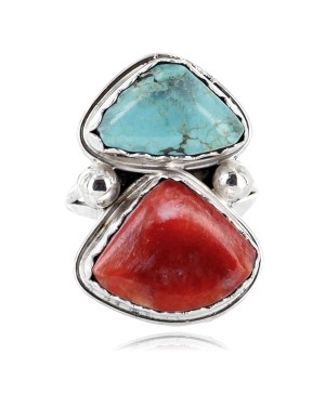 Handmade Certified Authentic Navajo .925 Sterling Silver Turquoise and Spiny Oyster Native American Ring  390839318225
