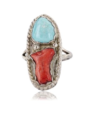 Handmade Certified Authentic Navajo .925 Sterling Silver Turquoise and Spiny Oyster Native American Ring  390842279163