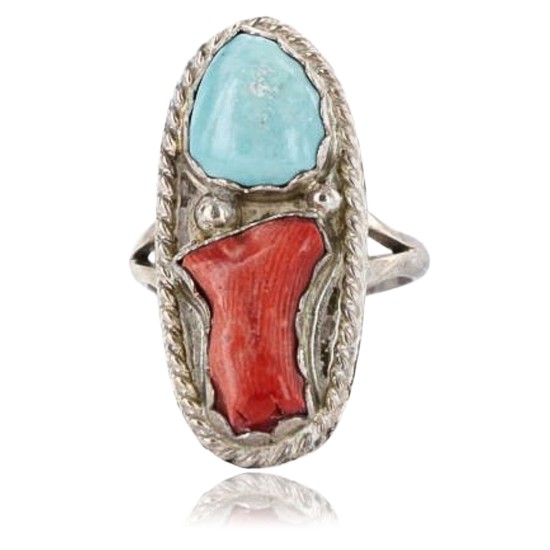 Handmade Certified Authentic Navajo .925 Sterling Silver Turquoise and Spiny Oyster Native American Ring  390842279163