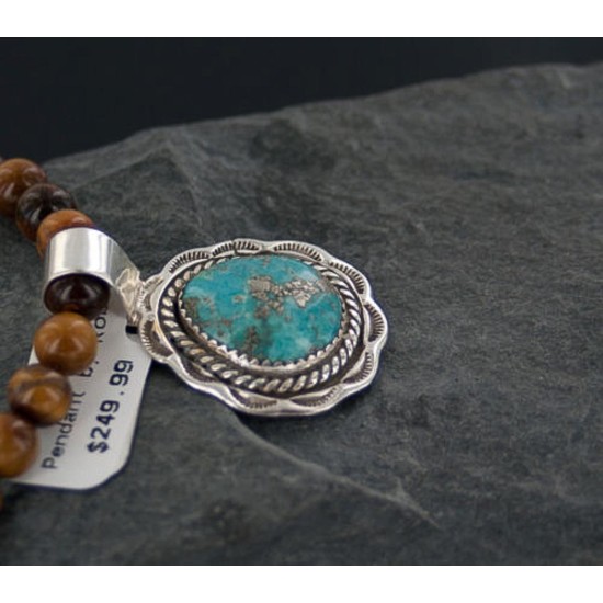 Handmade Certified Authentic Navajo .925 Sterling Silver Turquoise and Tigers Eye Native American Necklace & Pendant 370892779372