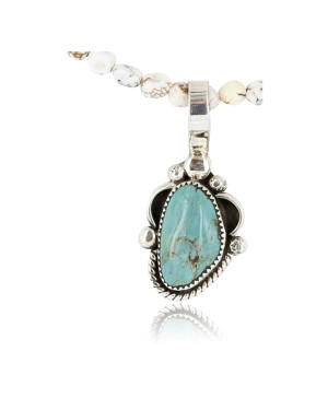 Handmade Certified Authentic Navajo .925 Sterling Silver Turquoise and White Howlite Native American Necklace & Pendant 390784383882