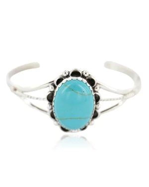 Handmade Navajo .925 Sterling Silver Turquoise Native American Bracelet 13085