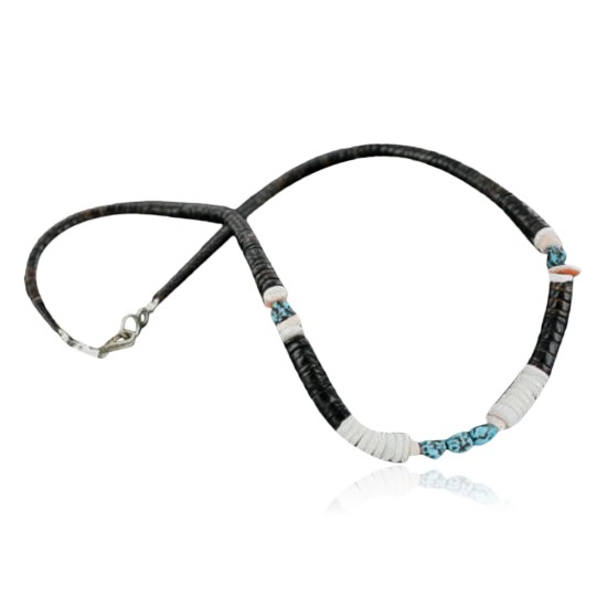 Handmade Certified Authentic Navajo .925 Sterling Silver Turquoise Spiny Oyster and Graduated Heishi Native American Necklace 370922023661