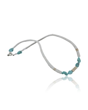 Handmade Certified Authentic Navajo .925 Sterling Silver Turquoise Spiny Oyster and Graduated Heishi Native American Necklace 390680419065