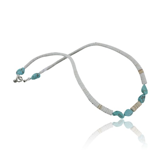 Handmade Certified Authentic Navajo .925 Sterling Silver Turquoise Spiny Oyster and Graduated Heishi Native American Necklace 390680419065