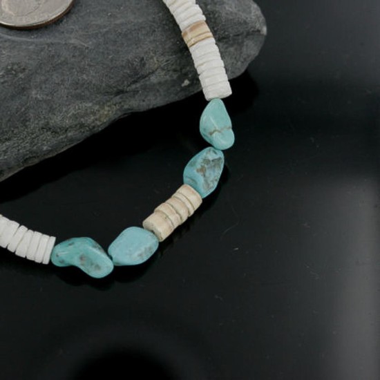 Handmade Certified Authentic Navajo .925 Sterling Silver Turquoise Spiny Oyster and Graduated Heishi Native American Necklace 390680419065