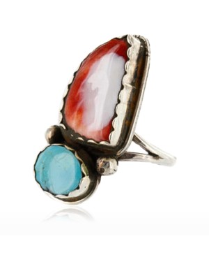 Handmade Certified Authentic Navajo .925 Sterling Silver Turquoise Spiny Oyster Native American Ring  371007390208