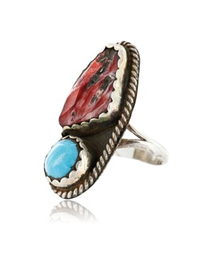 Handmade Certified Authentic Navajo .925 Sterling Silver Turquoise Spiny Oyster Native American Ring  371008965323
