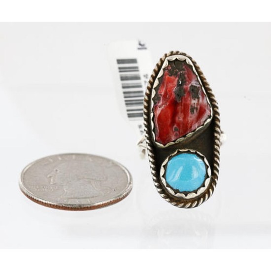 Handmade Certified Authentic Navajo .925 Sterling Silver Turquoise Spiny Oyster Native American Ring  371008965323