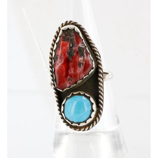 Handmade Certified Authentic Navajo .925 Sterling Silver Turquoise Spiny Oyster Native American Ring  371008965323