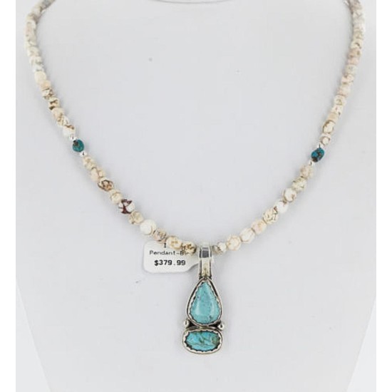 Handmade Certified Authentic Navajo .925 Sterling Silver White and Turquoise Native American Necklace 371077430946