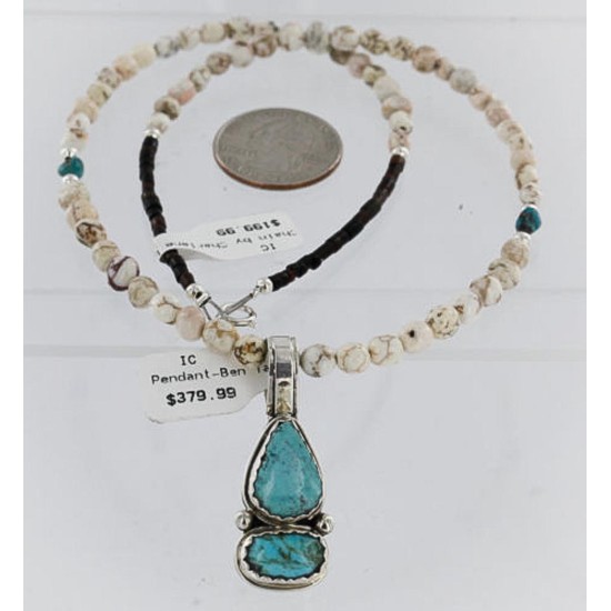 Handmade Certified Authentic Navajo .925 Sterling Silver White and Turquoise Native American Necklace 371077430946