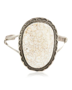 Handmade Certified Authentic Navajo .925 Sterling Silver White Buffalo Native American Bracelet  12661-101