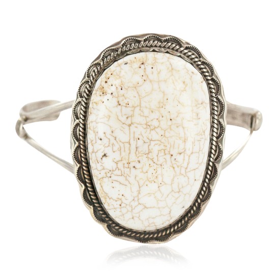 Handmade Certified Authentic Navajo .925 Sterling Silver White Buffalo Native American Bracelet  12661-101