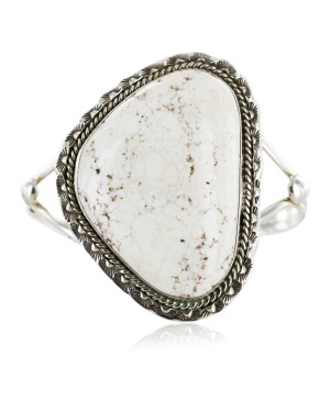 Handmade Certified Authentic Navajo .925 Sterling Silver WHITE Buffalo Turquoise Native American Bracelet 12647