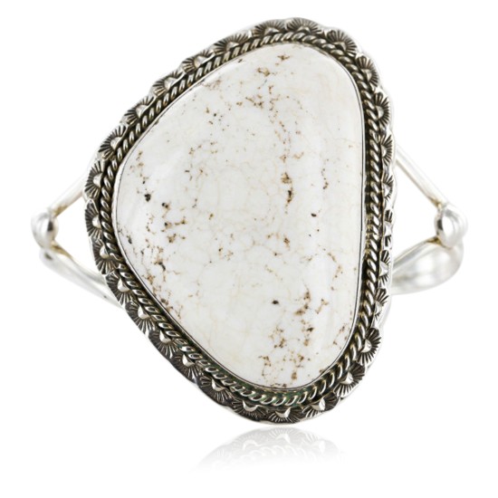 Handmade Certified Authentic Navajo .925 Sterling Silver WHITE Buffalo Turquoise Native American Bracelet 12647