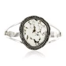 Navajo Native American White Natural Turquoise Sterling Silver Bracelet
